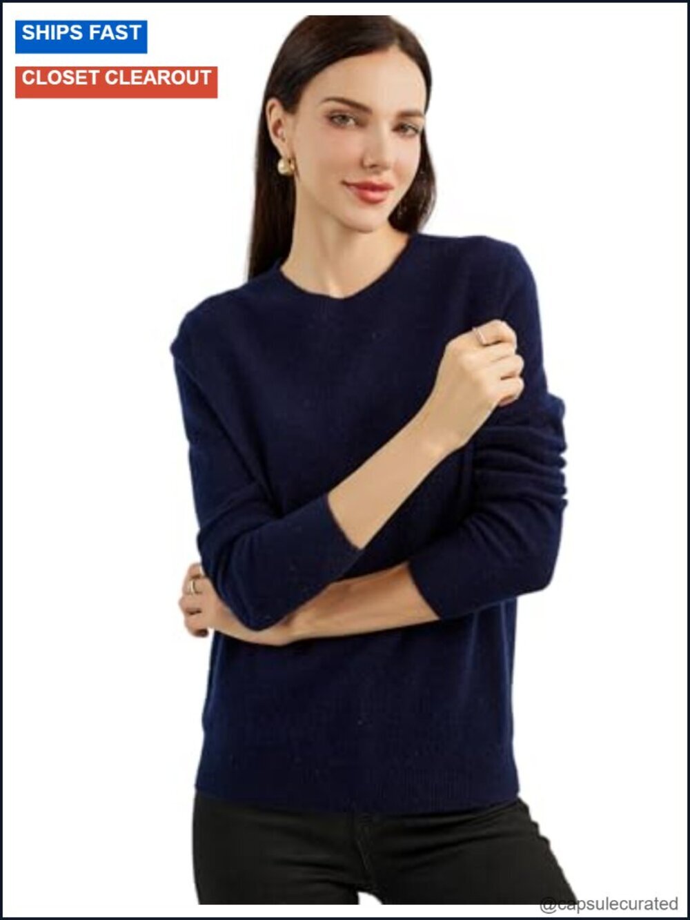 100% Cashmere Women's Crew Neck Long Sleeve Warm Soft Knitted Pullover